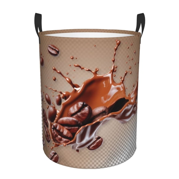 Balery Coffee Beans Chocolate Splash Cesta de ropa redonda con asas, impermeable, independiente, para ropa, juguetes, dormitorio y familia-Small
