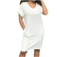 thumbnail image 1 of asdoklhq Womens Plus Size Clearance Dresses,Women's Solid Casual Women Short Sleeve V-Neck Pockets Ladies Dress, 1 of 6