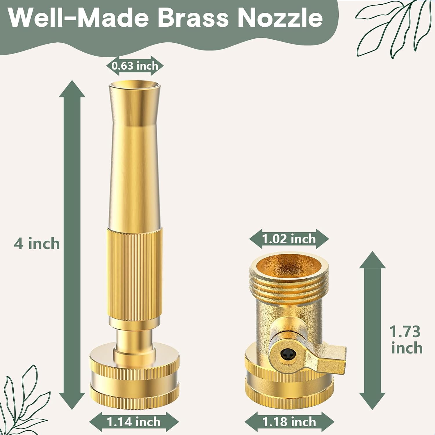 Heavy-Duty Brass Adjustable Twist Hose Nozzle, High Pressure Hose Nozzle with On-Off Valve, Leakproof Operation 3/4" GHT Connector 4 Pack