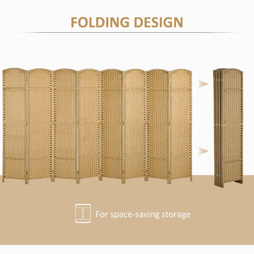 GVN Privacy Panels Decorative Privacy Fence,Folding Room Divider Screen 8 Panel 5.6' Tall Privacy Screen Freestanding Room Partition, Nature Wood