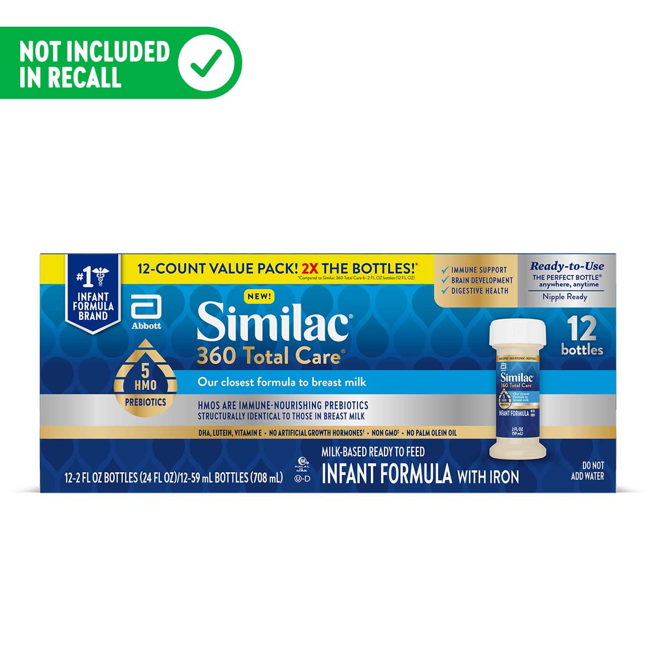 Similac 360 Total Care Non-GMO Ready to Feed Infant Formula Bottles - 2 fl oz Each/12ct