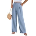 thumbnail image 3 of Pantalones PRETTYGARDEN de pierna ancha, tiro alto, color gris medio azulado, 3 of 9