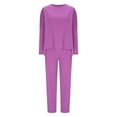 thumbnail image 2 of VBTAPA Womens 2 Piece Casual Sports Outfits Solid Color Long Sleeve Tops Wide Leg Pants Lounge Track Suit Sets Jogger Workout Set with Pockets Limited Time Deals Purple M, 2 of 7