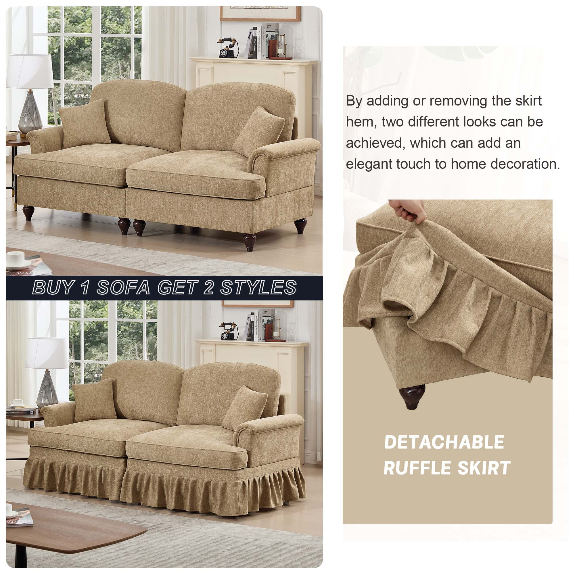 Firscook 76” Chenille Loveseat Sofa, Oversized Couch for Living Room, Light Coffee