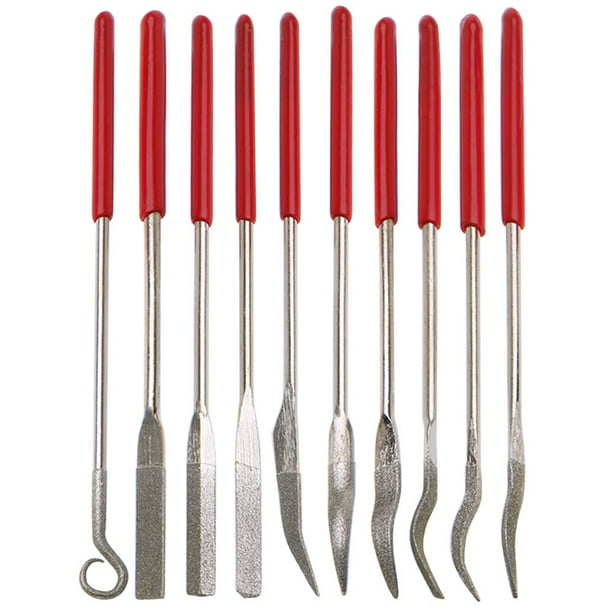 Juego de 10 limas de diamante surtidas con aguja plana, cuadradas, de forma redonda, para joyeros de metal, vidrio, tallado en madera, 3 x 140 mm