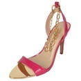 thumbnail image 1 of Delicious Shoe's Women Stiletto High Heels Anklet Gold Chain Lock Ankle Strap Open Peep Toe Pointed Reflective Surface Golden Mirror Scarlet-S Hot Pink Fuchsia 7, 1 of 4