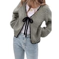 thumbnail image 2 of Suéteres Tipo Cárdigan con Lazo para Mujer, de Punto Grueso, con Mangas Largas Abullonadas, Modernos Abrigos para Otoño e Invierno. Gris XL, 2 of 5