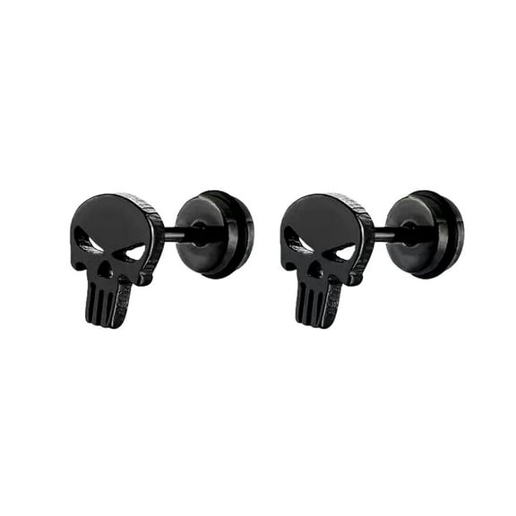 HOOUN Men's Black Punisher Skull Ear Stud Earrings Punk Rock Jewelry Stainless Steel
