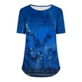 thumbnail image 6 of JTZGDY Summer Shirts for Women Casual Ruched Pleated Short Sleeve Crewneck Graphic T-Shirts Cute Floral Printed Ladies Flowy Tunic Blouse Blue#02 XXL, 6 of 6