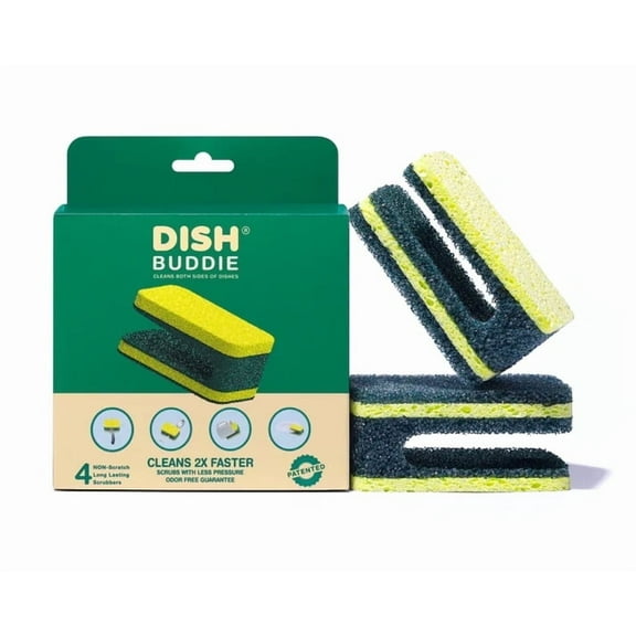 Dish Buddie Dual Cleaning Scrub Sponges for Washing Dishes 2X Faster, 4 Count