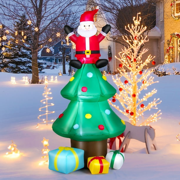 Topbuy 7FT Christmas Inflatable Christmas Tree & Santa Claus w/ LEDs ...