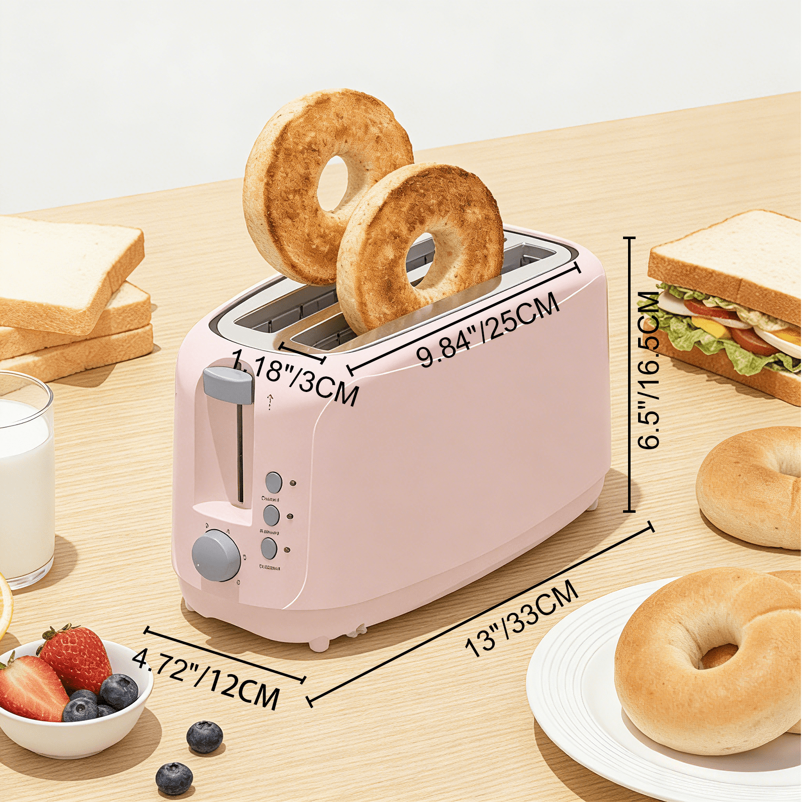4 Slice Extra Long Slot Toaster with 6 Browning Levels & Defrost/Reheat Functions,Pink