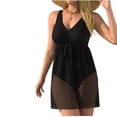 thumbnail image 2 of KIHOUT Women's One Piece Swimsuit Solid Color Dress Style Mesh Panel Tie Waist Removable Chest Pad No Underwire Nylon Spandex for Summer Beach Pool Daily Activities, 2 of 4