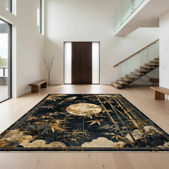 Design&I 8'x10' Washable Area Rug Extra Large Skid-Resistant Low Profile Snake Vintage Boho Bamboo With Gothic Bird Medallion Accents for Living Room, Family