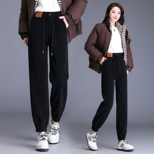 Pantalones gruesos de terciopelo para mujer, pantalones Harlan casuales de largo estrecho para otoño/invierno para mujer