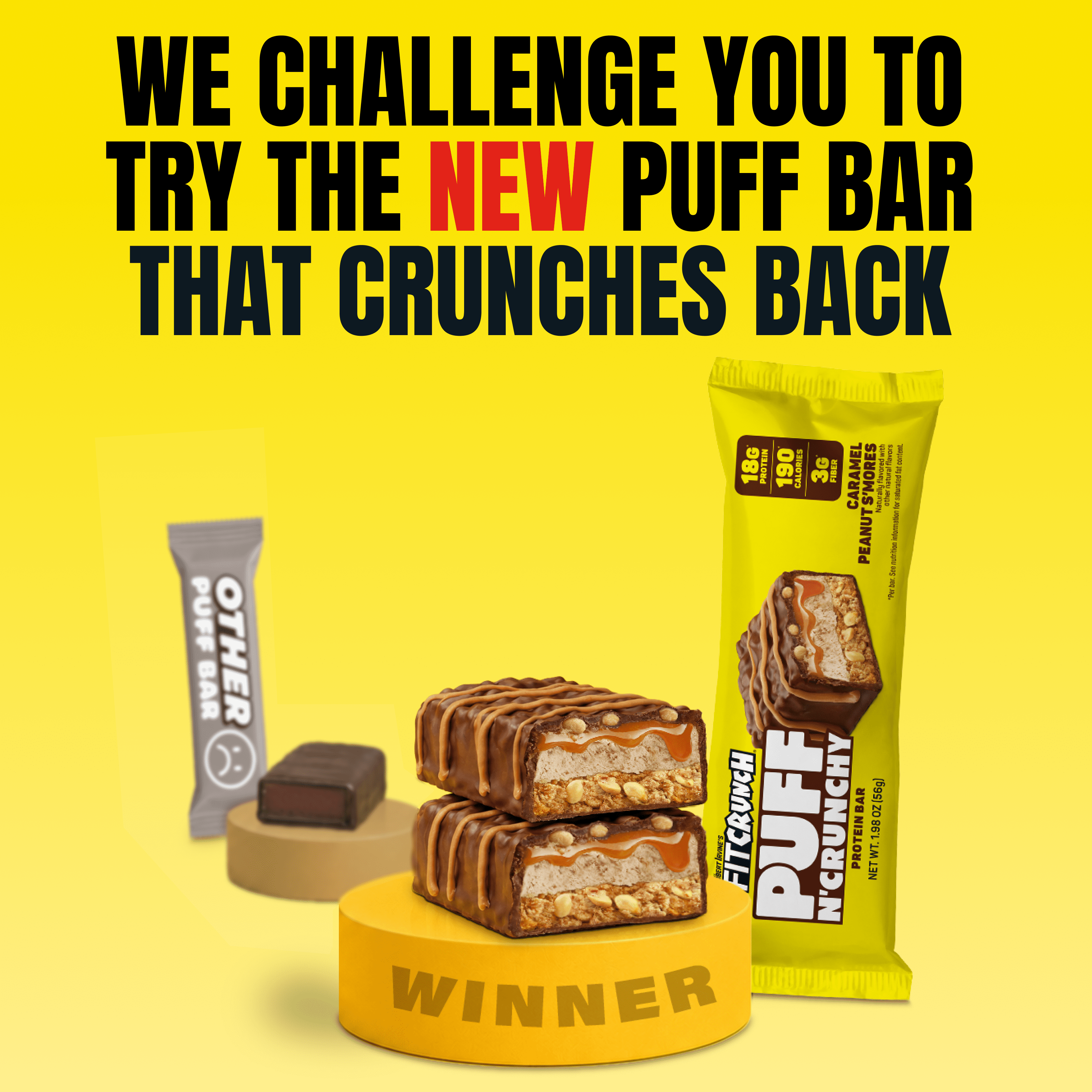FITCRUNCH Puff n' Crunchy, Peanut Caramel Smores, 18g Protein, 4 Count