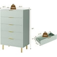 thumbnail image 2 of Modern 5-Drawer Wood Dresser with Gold Handles and Base, Tall Storage Cabinet for Bedroom, Living Room, Closet, Hallway, Entryway, Green, 2 of 7