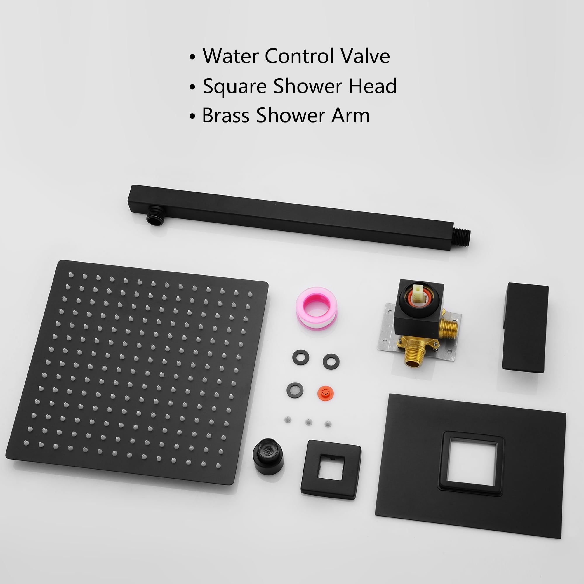 Kichae 10 inch Black Rain Shower Head with Extension Arm and Rough-in Valve Trim Kit Shower Faucet Set
