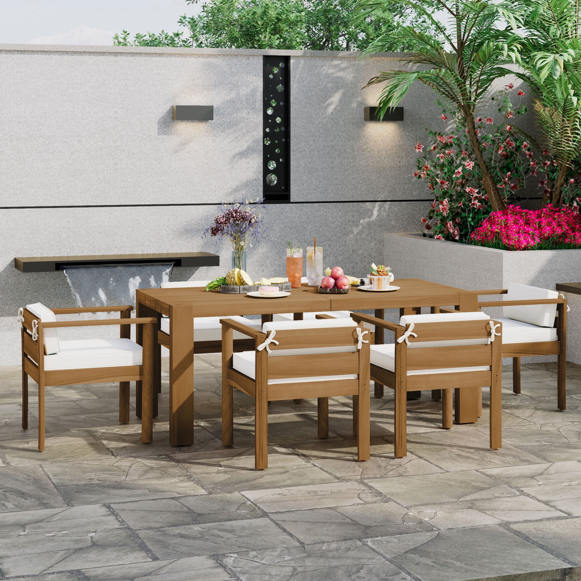 MAYEERTY 7-Piece Patio Dining Table Set for 6,Outdoor Furniture Sets with Removable Cushions for Backyard,Garden