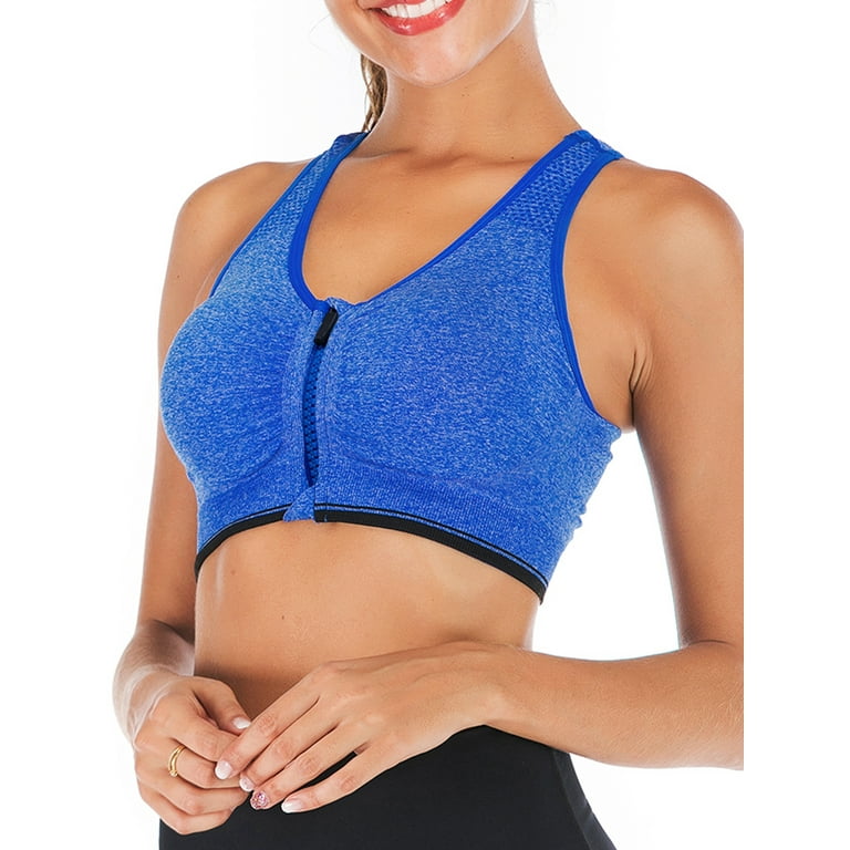 FANNYC Women's Front Zipper Closure Sports Bra Padded Racerback High Impact  Support Yoga Running Gym Workout Fitness Bras Top Seamless Post-Surgery