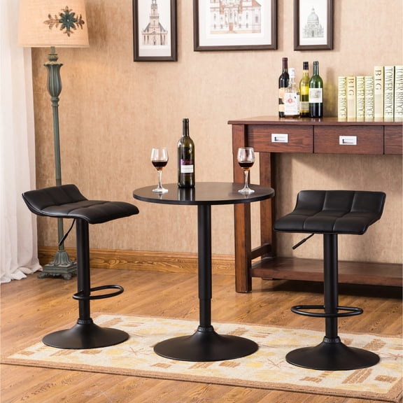 Round Top Bar Table with 2 Adjustable Leather Stools / Fit for Outdoor Patios