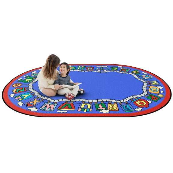 Joy Carpets Kid Essentials Reading Train 54" x 78" Oval Indoor Area Rug in Color Multi
