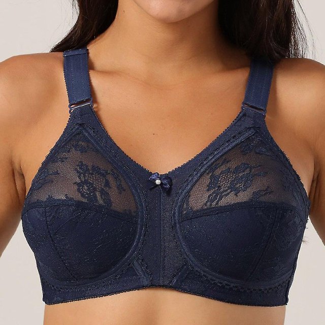 Big Minimizer Bras Sujetador de encaje de gran tamaño Mujeres Sexy sin forro Edad completa Ultra delgado inalámbrico Correas ajustadas Ropa interior Sujetador, blue105C