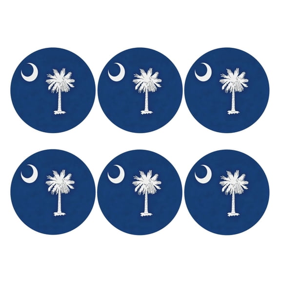 South Carolina Flag Pattern Leather Drinks Coasters Suitable for Various Cups Set of 6 Round Shape