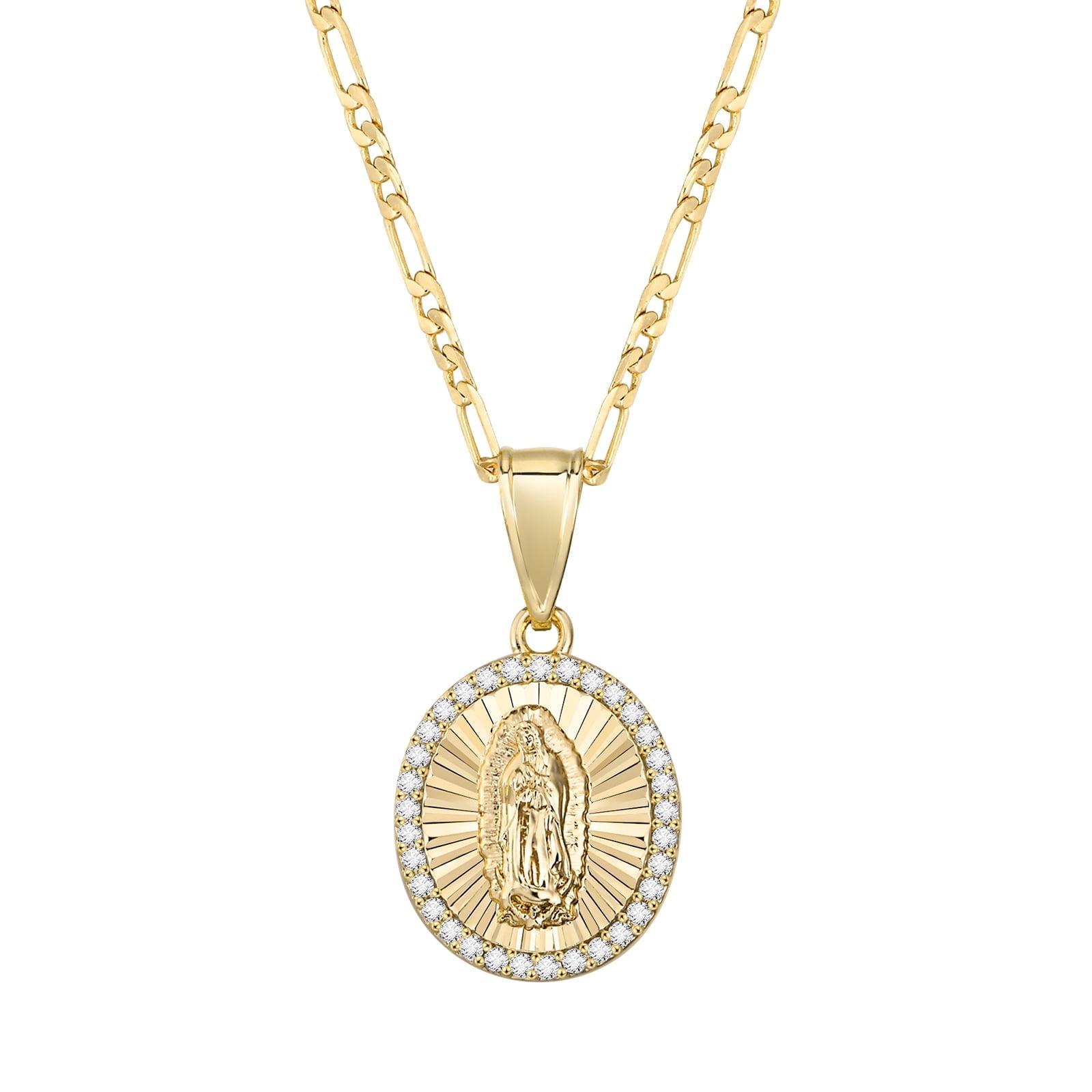 Virgin Mary Lady of Guadalupe Catholic Gift Necklace for Women, 14K Gold Plated Cubic Zirconia Mother Mary Pendant, 18 Inch Religious Jewelry Gift for Mom Wife Girlfriend