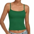 thumbnail image 3 of Tank Tops with Built in Bras Padded Summer Spaghetti Strap Sleeveless Cami Undershirts Fitted Basic Workout Shirts Featuring Soft Stretch Fabric Dark Green L, 3 of 7