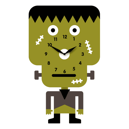 Cute Green Frankenstein Pendulum Wall Clock, Cartoon Style, MDF, Matt Finish, 13.8 x 8.3 x 1.8 Color Box