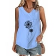 thumbnail image 2 of Dandelion Printed Cotton Linen Tees for Women V-neck Sleeveless Pullover Comfy Lightweight Summer Loungewear Baggy Tank Tops, 2 of 5