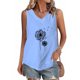 thumbnail image 1 of Fiudx Ofertas Relámpago Camiseta con Botones y Cuello Redondo de Manga Corta con Estampado Pequeño Informal y de Lino para Mujer, 1 of 4