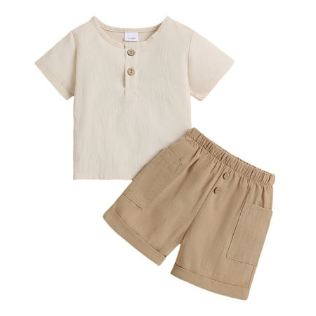 

Baby Boy Outfits Toddler Boys Girls Short Sleeve Summer Casual Gentleman Tops Hawaii Beach Holiday Solid Shirts T Shirt Shorts Outfits Toddler Boy Clothes(Color:Khaki Size:18-24 Months)