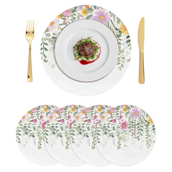 Round Placemats Spring Wild Flowers 15 inch Set of 4 Table Mats for Dining Table Farmhouse Pastoral Florals Heat Resistant Non-Slip Kitchen & Home Decorative Place Mat Set