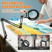 KIRKAS Magnifying Glass with Light and Clamp, Extra-Long Arm Magnifying Lamp Overhead Knob for Workbench Craft Repair Sewing, LED Lighted Magnifier Real Glass Lens Stepless Dimming and Color