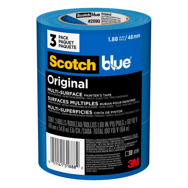 ScotchBlue Original Painter's Tape, Blue, 1.88 in x 60 yd, 3 Rolls