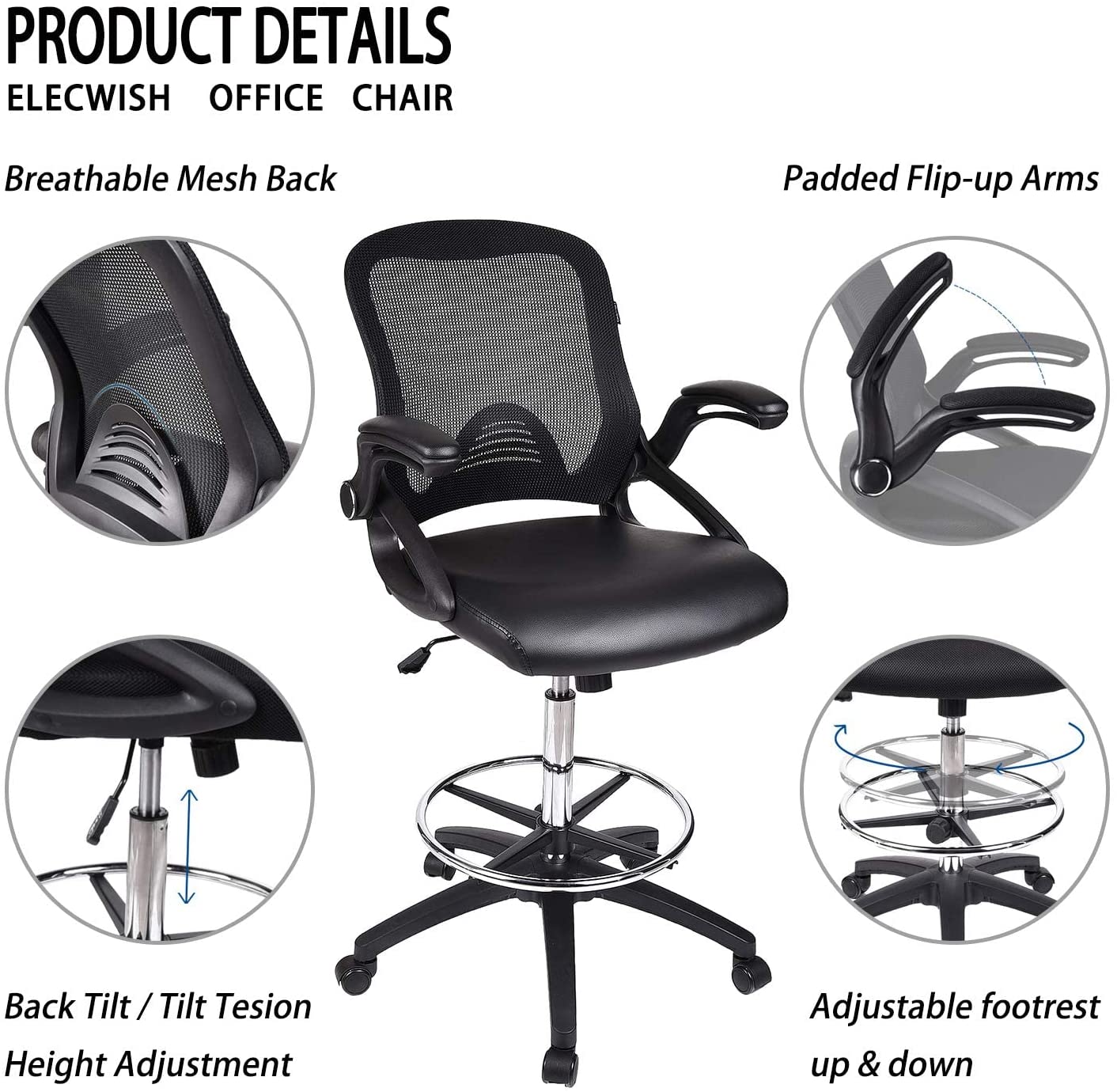 Buy FULLWAT Drafting Office Chair with Lumbar Support Ergonomic Swivel