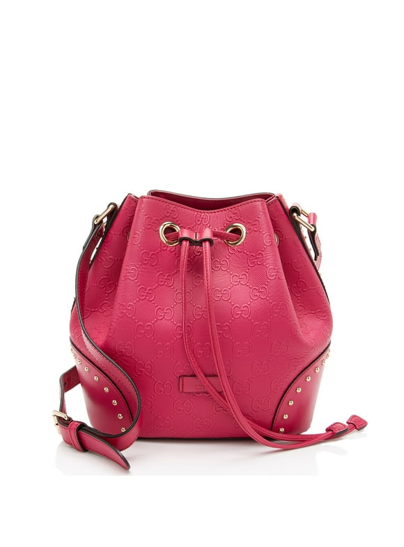 Pre-Owned Gucci GG Debossed Diamante Leather Studded Bright Bucket Bag