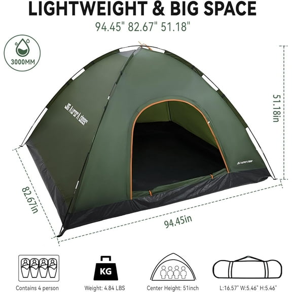 1/2/3/4 Person Tents Waterproof & Windproof Family Tents Camping-Tent, Lightweight Portable Pop Up Tent for Camping, Hiking, Mountaineering or Beach Easy to Set Up Adventures Carry Bag