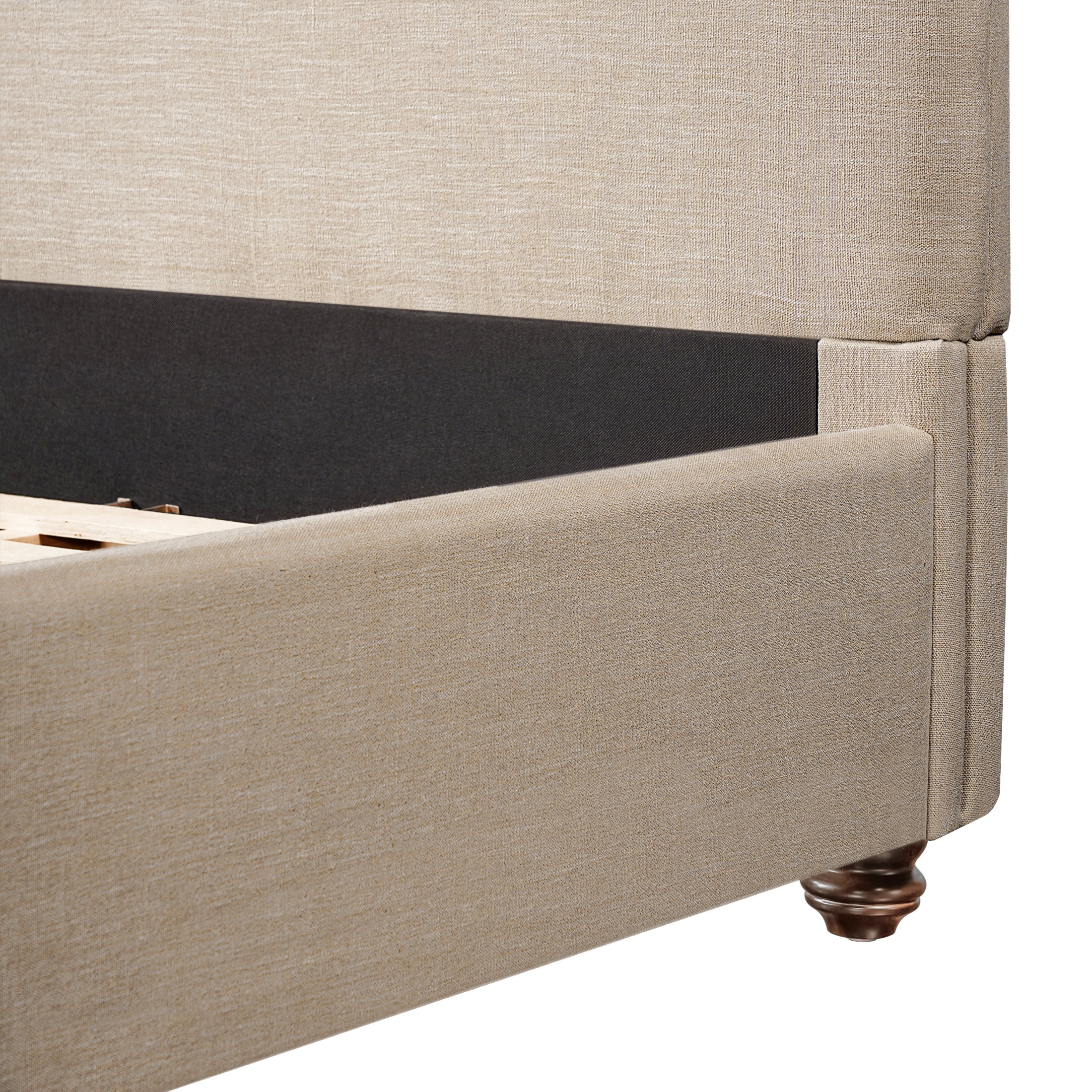 Christopher Knight Home King Upholstered Bed Frame with Linen Fabric, Rolled Headboard, Sand