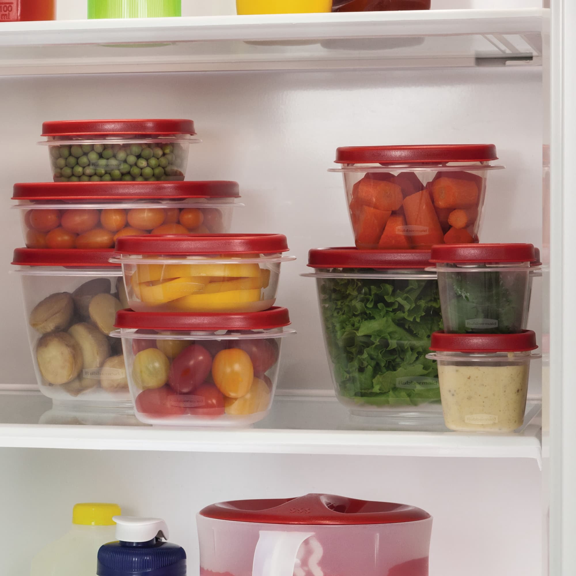 (4 pack) Rubbermaid EasyFindLids 3-Cup Round Food Storage Container, Racer Red