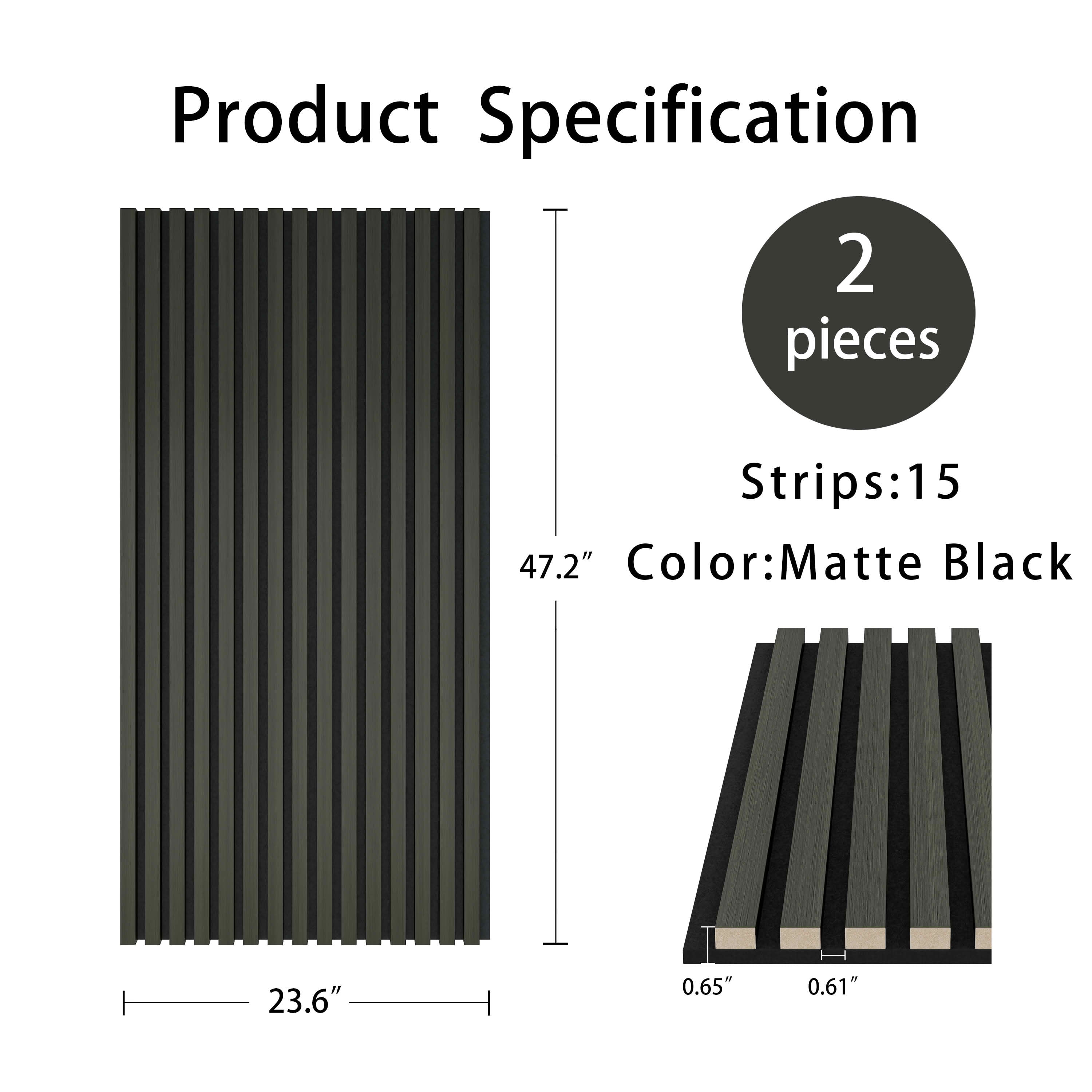 MAYEERTY Black Wood Veneer MDF Sound Absorbing Panel for Wall Decor, 47x24x1 Inch, 2 Pack