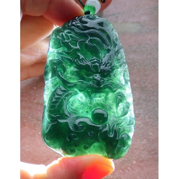 Certified Icy Green Burma Natural A Jade jadeite Pendant Dragon Bead Necklace 672157 TN