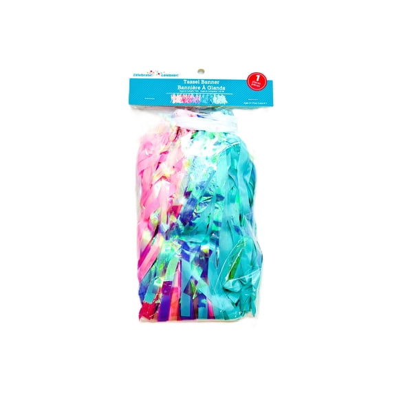 Tout pour célébrer bannière guirlande à pompons pastel et irisés, 15 pièces