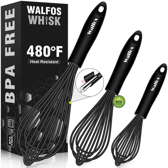 Set de 3 unidades de silicona y acero inoxidable Whisk Walfos, color negro