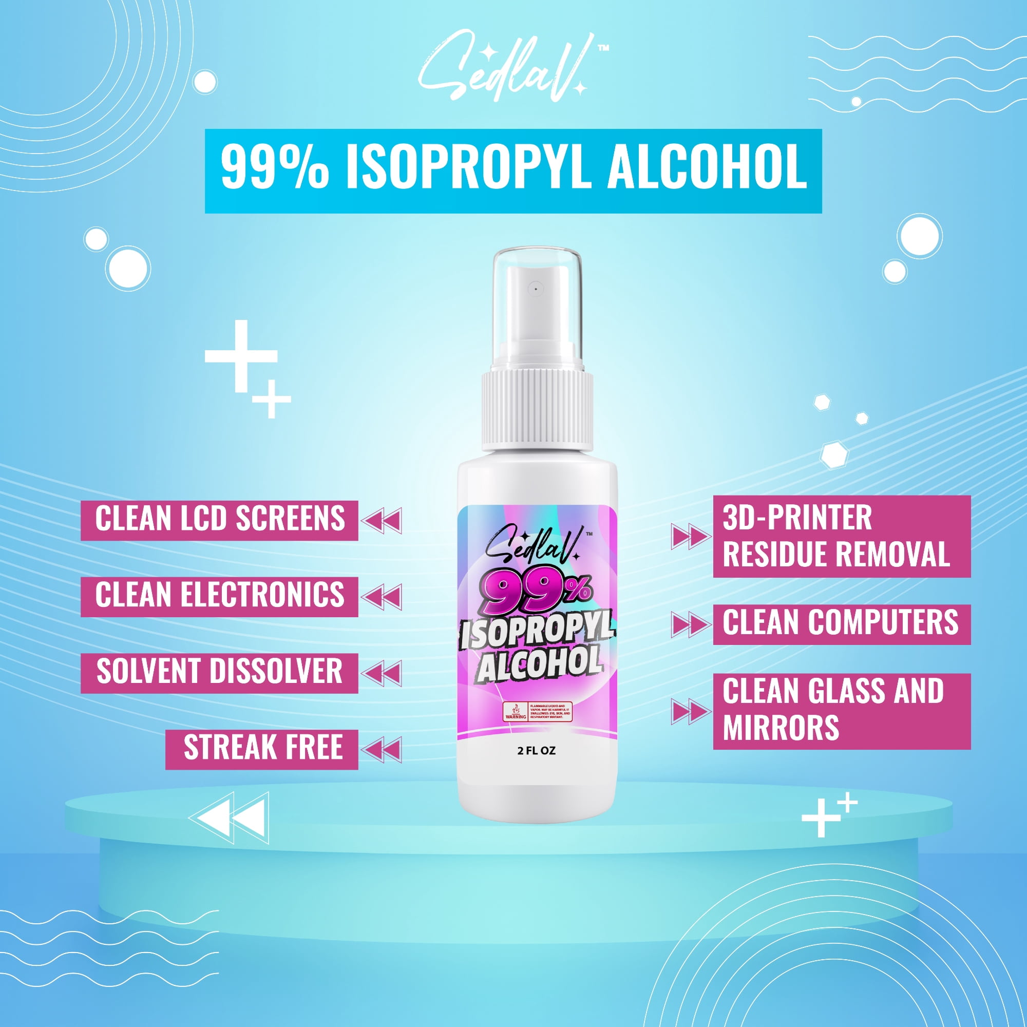 SEDLAV 99% Isopropyl Alcohol Spray Bottle, 99% Isopropyl Alcohol Sprayer, Isopropyl Alcohol Spray Bottles Small, Isopropyl Alcohol 99 Percent Small Bottle, Isopropyl Alcohol Travel Size 2 Oz (4)