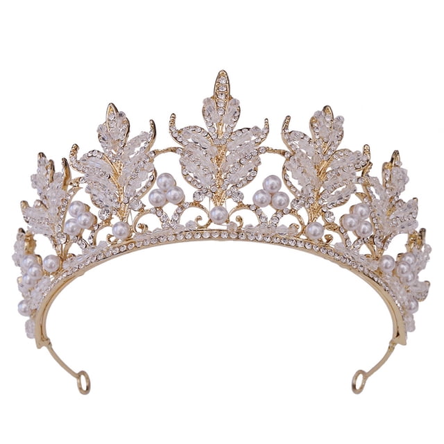 Princess Tiara Tall Rhinestone - Faux Pearl Cute Wedding Party Tiara Bride Crown