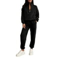 thumbnail image 2 of Lumtrix Women's 2 Piece Outfits Sweatsuits Long Sleeve Tracksuit Casual Lapel Half Zip Sweatshirt Joggers Sweatpants Set Black XL, 2 of 4