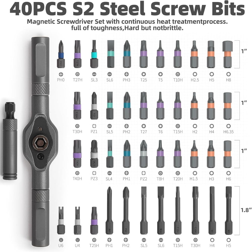42 in 1 Magnetic Screwdriver Set, DIY Ratchet Screwdriver Set, S2 Steel Bits, Portable Compact Repair Tool Kit for Gifts, Furniture, Computer, Bicycle